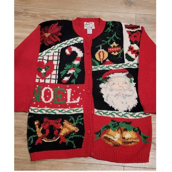 Vintage Heirloom Collectibles Christmas Cardigan Women's Sz L Santa Sweater Red - Picture 2 of 13